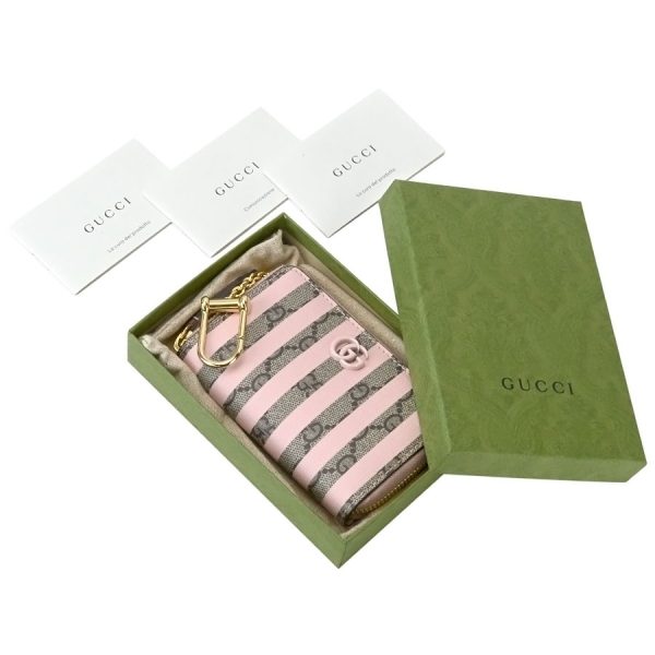 k340703 08 17 Gucci Double G Zip Card Case Beige Ebony Pink