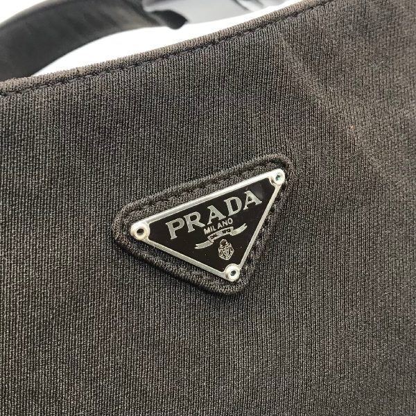 k997 10 Prada Triangle Logo Canvas Plastic Chain Shoulder Bag Brown