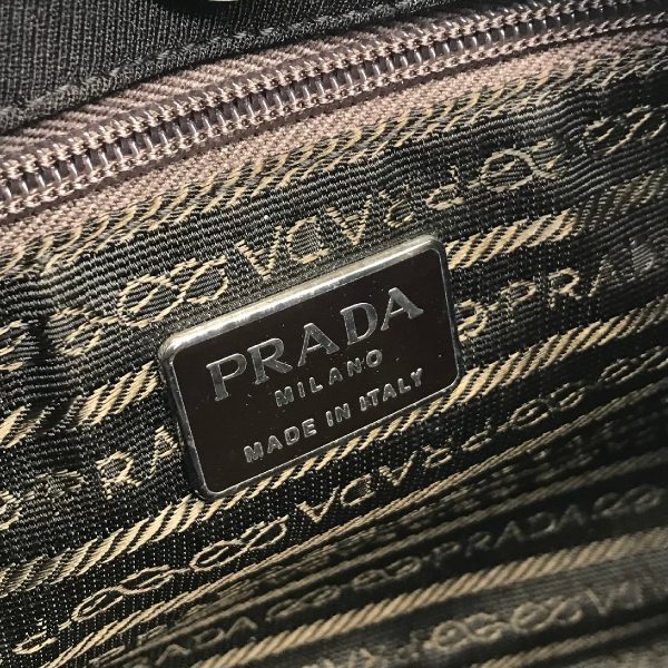 k997 9 Prada Triangle Logo Canvas Plastic Chain Shoulder Bag Brown