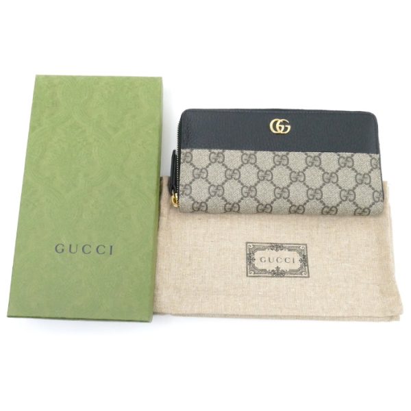 kh23 0510 10 7 Gucci GG Marmont Zip Around Long Wallet Beige Black