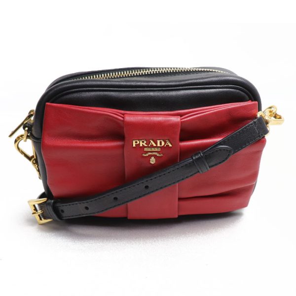 kh24 0327 25 328 Prada Ribbon Motif Shoulder Bag Black Red