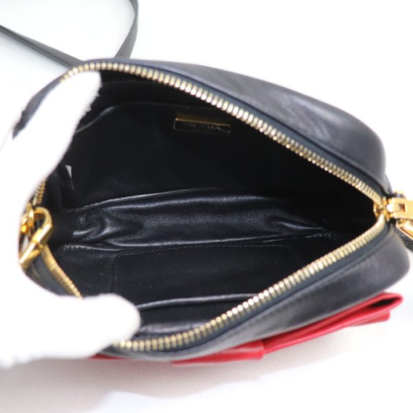 kh24 0327 25 330 Prada Ribbon Motif Shoulder Bag Black Red