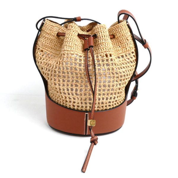 kh24 0522 48 1 Loewe Balloon Small Shoulder Bag Brown Beige Raffia Leather