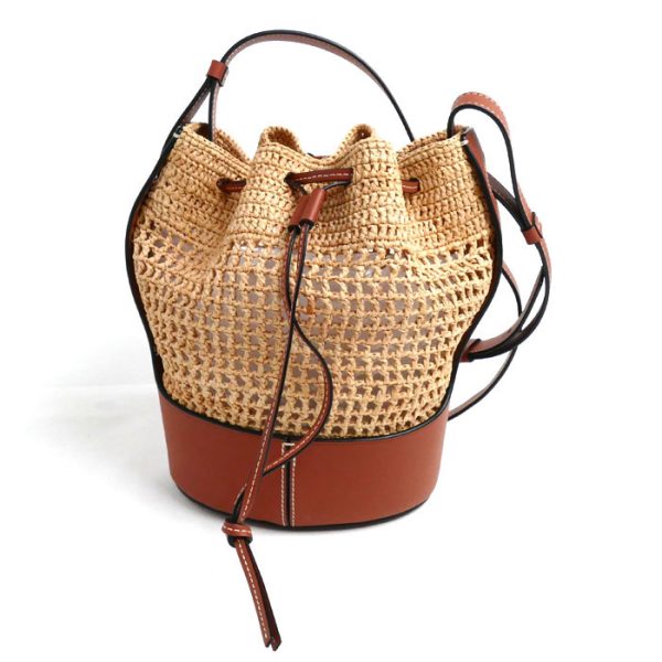 kh24 0522 48 2 Loewe Balloon Small Shoulder Bag Brown Beige Raffia Leather