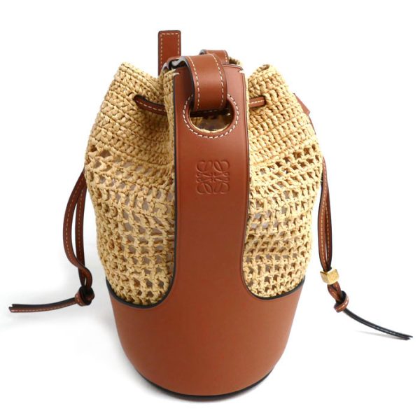 kh24 0522 48 3 Loewe Balloon Small Shoulder Bag Brown Beige Raffia Leather