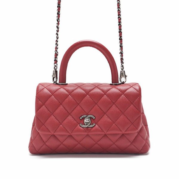 kpmp0jzara4ed 1 Chanel Matelasse Coco Handle 2Way Caviar Skin Red Silver