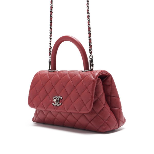 kpmp0jzara4ed 2 Chanel Matelasse Coco Handle 2Way Caviar Skin Red Silver