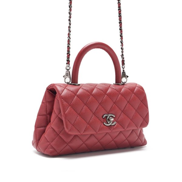 kpmp0jzara4ed 3 Chanel Matelasse Coco Handle 2Way Caviar Skin Red Silver