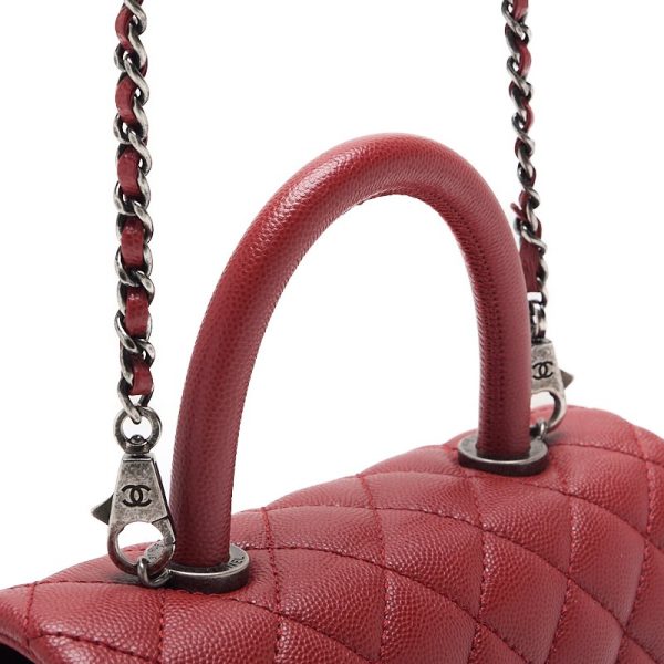 kpmp0jzara4ed 6 Chanel Matelasse Coco Handle 2Way Caviar Skin Red Silver