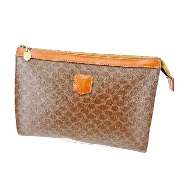 l2039 Celine Clutch Bag Macadam Brown Beige Gold PVC Leather