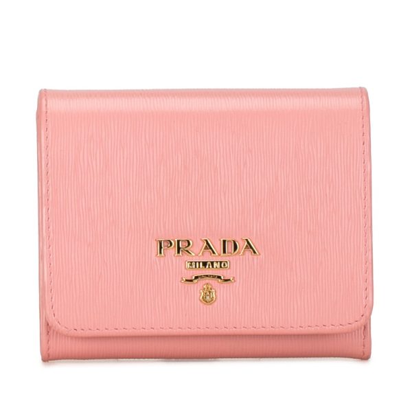 l86jbhn3t4c25gti 1 Prada Logo Bifold Wallet Leather Pink