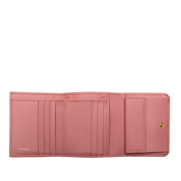 l86jbhn3t4c25gti 11 Prada Logo Bifold Wallet Leather Pink