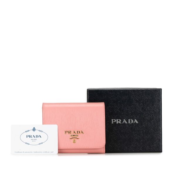 l86jbhn3t4c25gti 13 Prada Logo Bifold Wallet Leather Pink