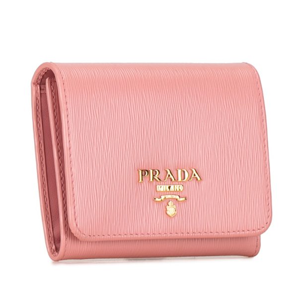 l86jbhn3t4c25gti 2 Prada Logo Bifold Wallet Leather Pink