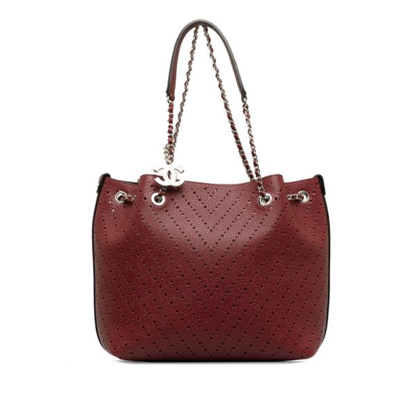 lmsmibbk5nne75b2 1 CHANEL Cocomark V shaped Punching Chain Shoulder Leather Bag Wine Red