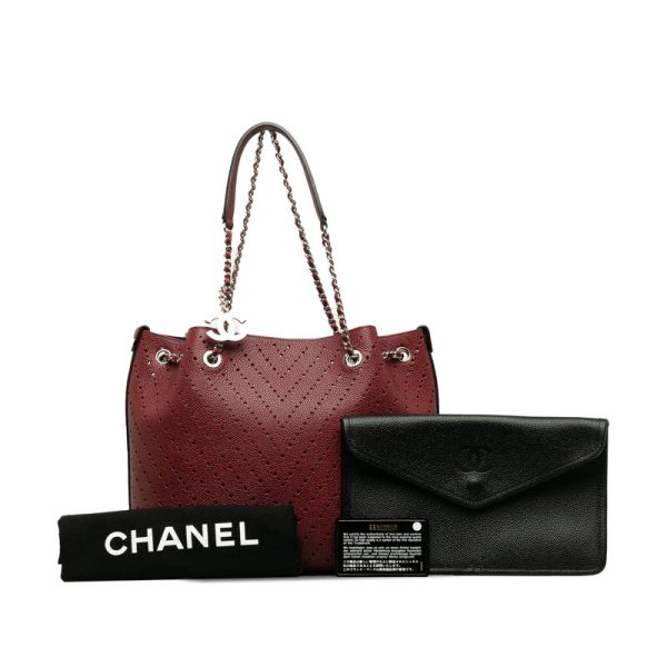 lmsmibbk5nne75b2 12 CHANEL Cocomark V shaped Punching Chain Shoulder Leather Bag Wine Red