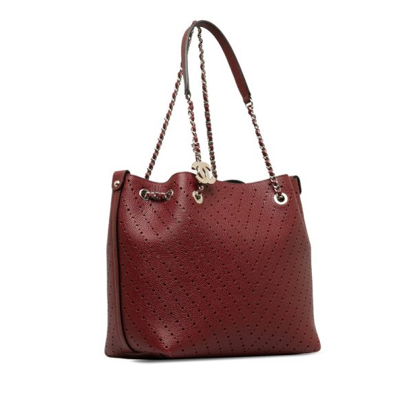 lmsmibbk5nne75b2 2 CHANEL Cocomark V shaped Punching Chain Shoulder Leather Bag Wine Red