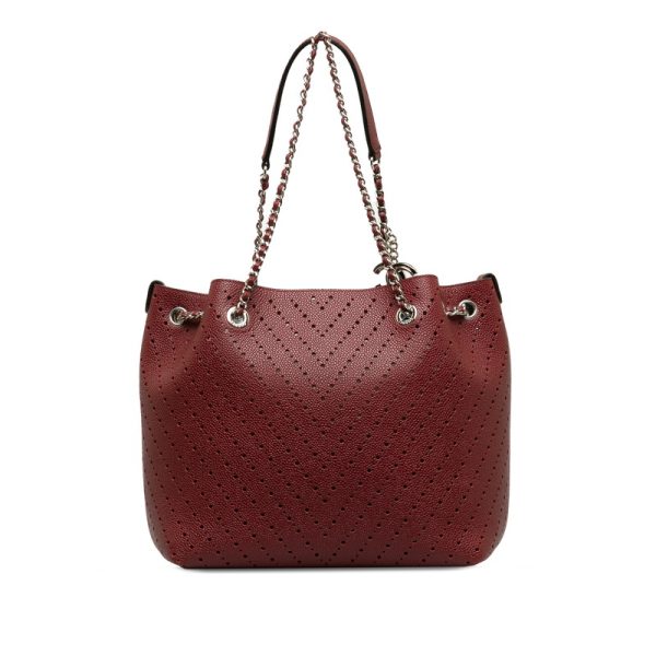 lmsmibbk5nne75b2 3 CHANEL Cocomark V shaped Punching Chain Shoulder Leather Bag Wine Red