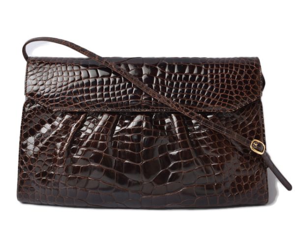 m 210625 51 g 1 Gucci Vintage Crocodile Clutch Bag Pouch Dark Brown