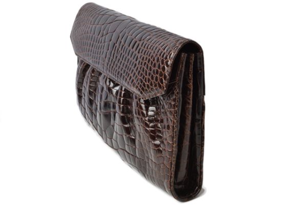 m 210625 51 g 4 Gucci Vintage Crocodile Clutch Bag Pouch Dark Brown