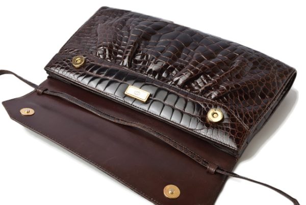 m 210625 51 g 5 Gucci Vintage Crocodile Clutch Bag Pouch Dark Brown