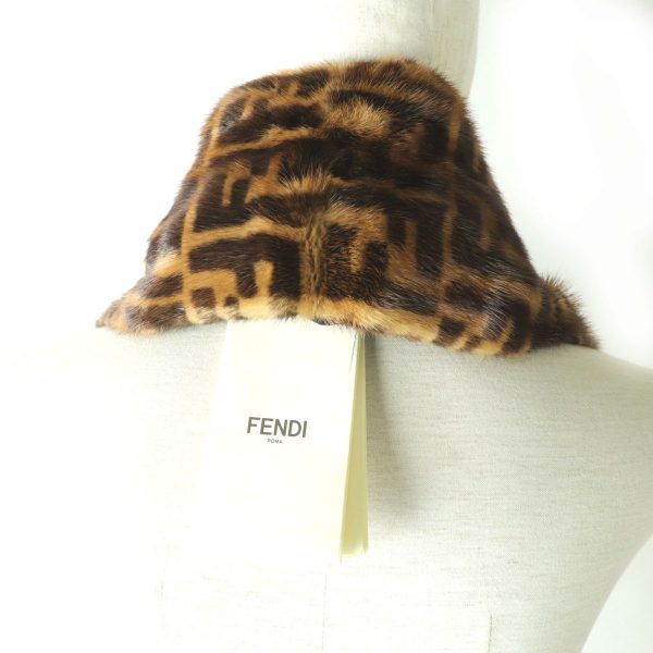 m01 st30112 4 Fendi Zucca Hooded Mink Scarf Attached Collar Brown