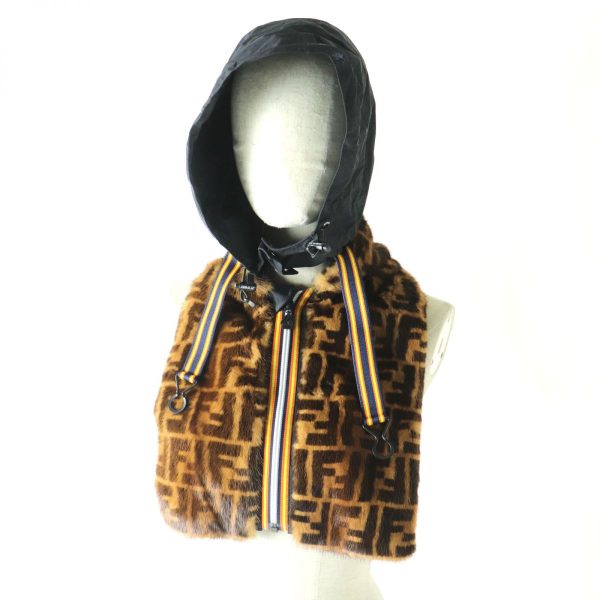 m01 st30112 5 Fendi Zucca Hooded Mink Scarf Attached Collar Brown