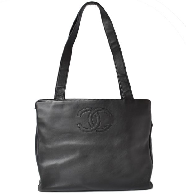 m2204 29 ch 1 Chanel Coco Mark Lamb Leather Shoulder Tote Bag Black