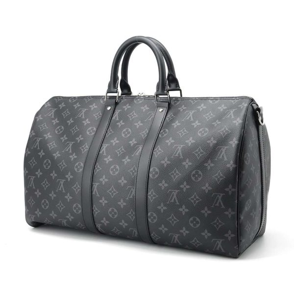 m40569 02 Louis Vuitton Keypol Bandouli√®re 45 Boston Bag Monogram Eclipse Black