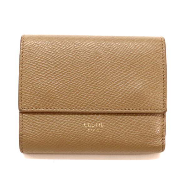 maj02054 Celine Small Trifold Wallet Leather Compact Beige