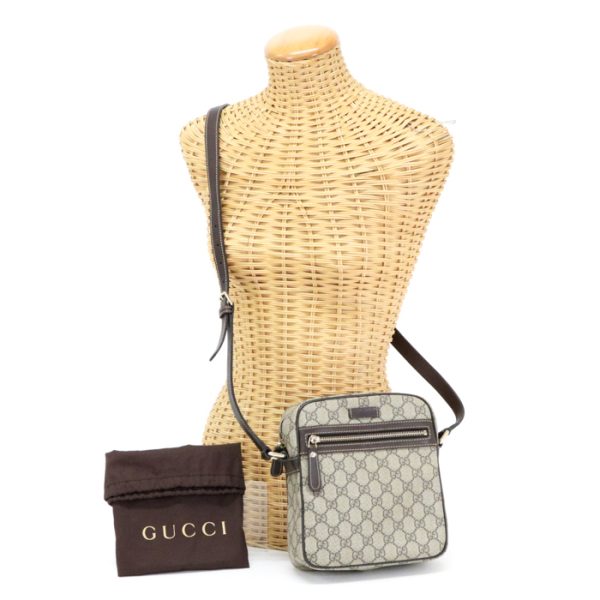 mar26002 Gucci Pochette Gg Supreme Leather Shoulder Bag Beige