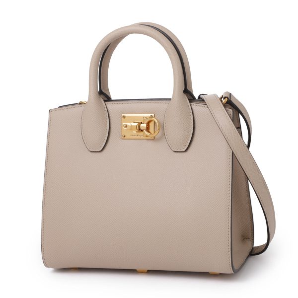 mb 211424 c0757 wk01 Ferragamo Studio Box Mini Handbag Beige