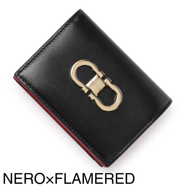 mb 22062710 Ferragamo Double Gancio Bifold Wallet with Coin Purse Flamed