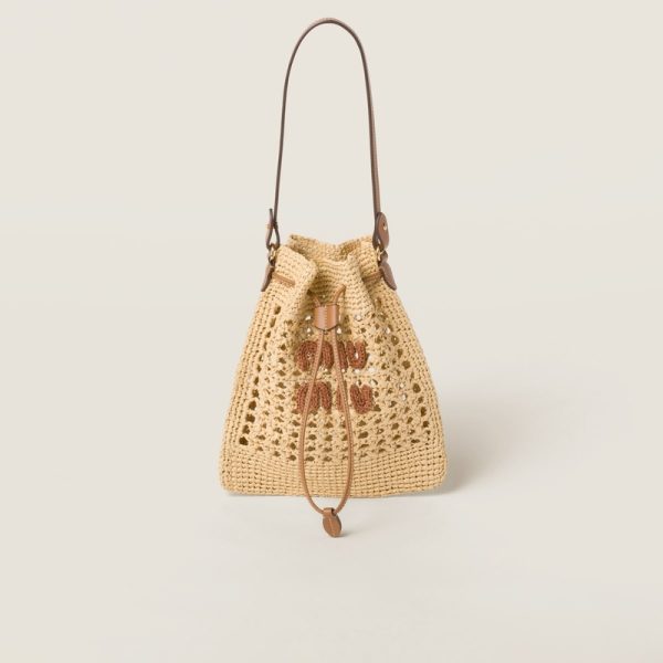 miu 0455 1 Miu Miu Woven Fabric Mini Bag Beige