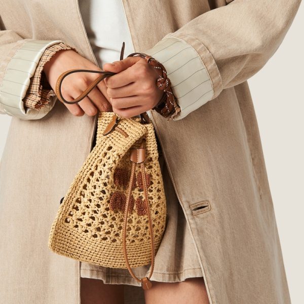 miu 0455 3 Miu Miu Woven Fabric Mini Bag Beige