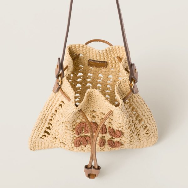 miu 0455 4 Miu Miu Woven Fabric Mini Bag Beige