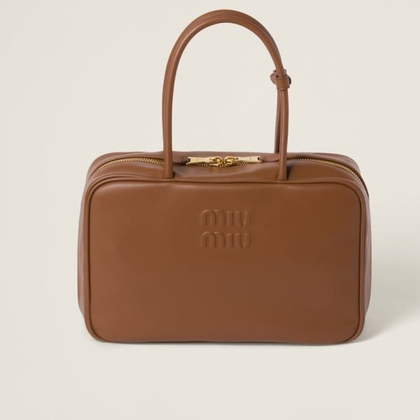 miu 0619 1 Miu Miu Leather Top Handle Bag Cognac