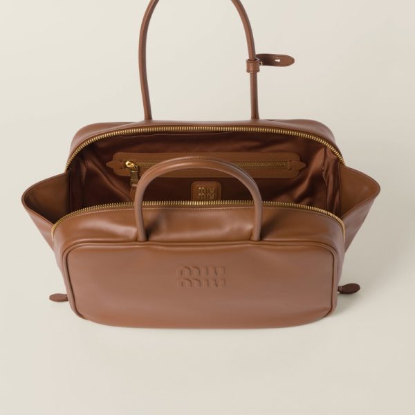 miu 0619 3 Miu Miu Leather Top Handle Bag Cognac