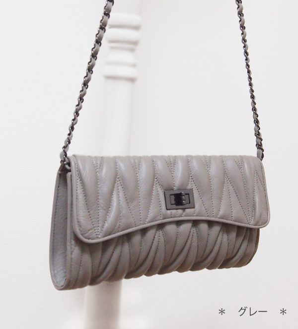 miu gray 1 Geniune Leather Chain Bag