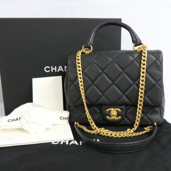 n2311 05 303665mi 09 Chanel Top Handle Flap Bag Caviar Skin Black Gold