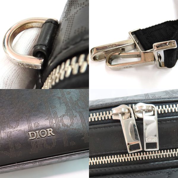 n2405 05hi0396mi 07 Dior Safari Calf Leather Unisex Oblique Shoulder Bag Black Silver