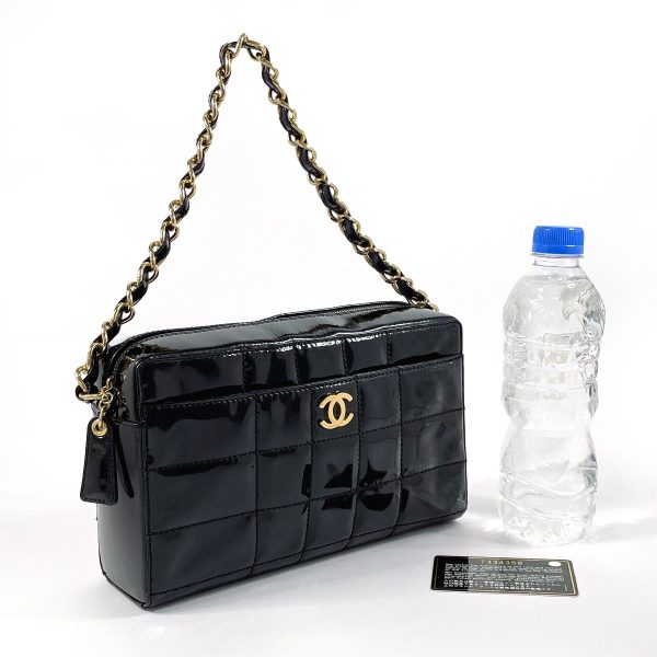 n4054782 2 Chanel Chain Shoulder Chocolate Bar Patent Leather Black