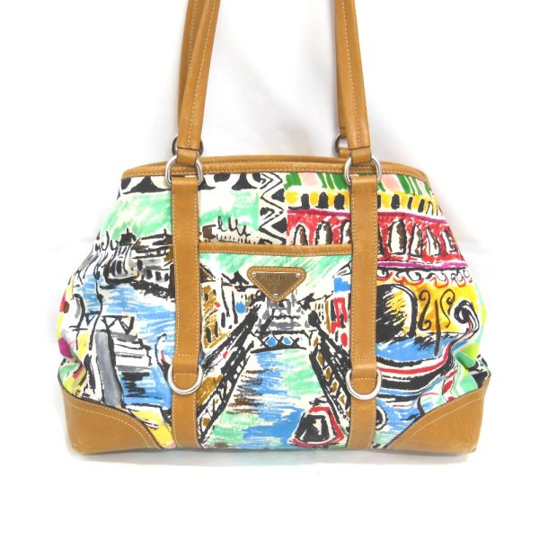 na35301 2 Prada Shoulder Bag Venice Print Nylon x Leather Multicolor