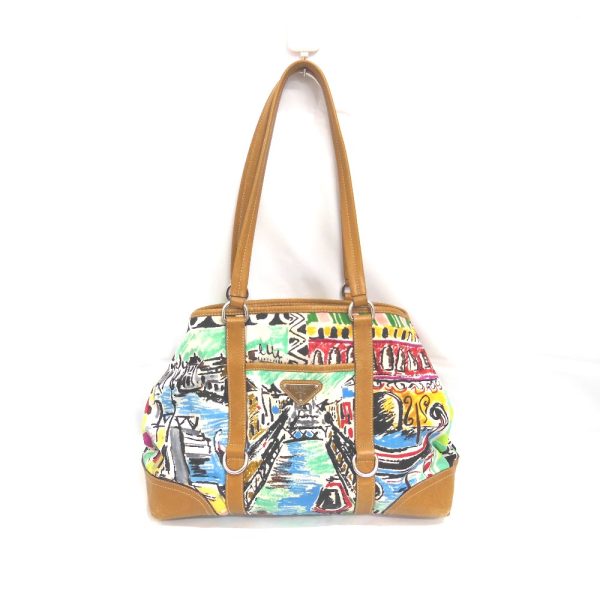 na35301 3 Prada Shoulder Bag Venice Print Nylon x Leather Multicolor