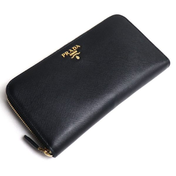 o23 1027 2 1028 Prada Saffiano Leather Zip Around Long Wallet Black