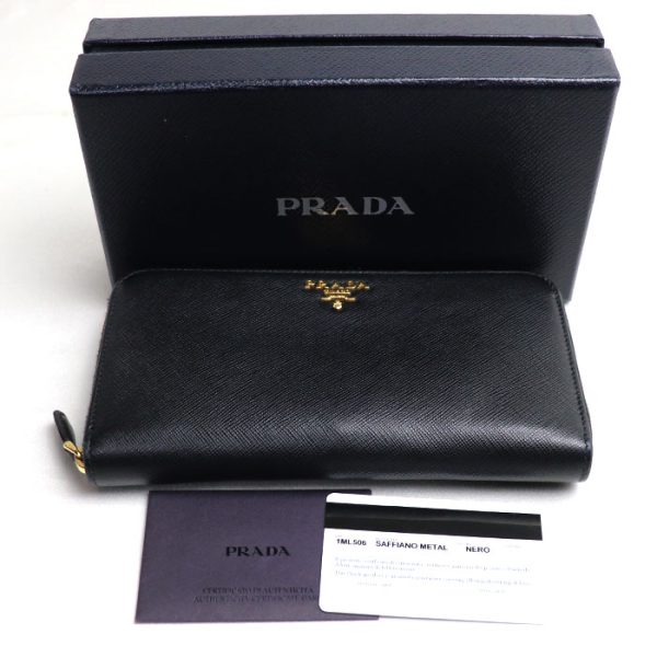 o23 1027 2 1036 Prada Saffiano Leather Zip Around Long Wallet Black