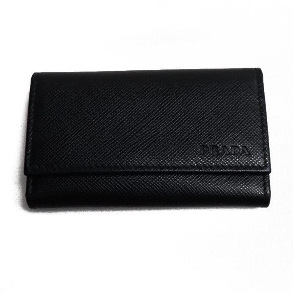 o23 1027 4 1028 Prada Saffiano Leather 6 Key Case Black