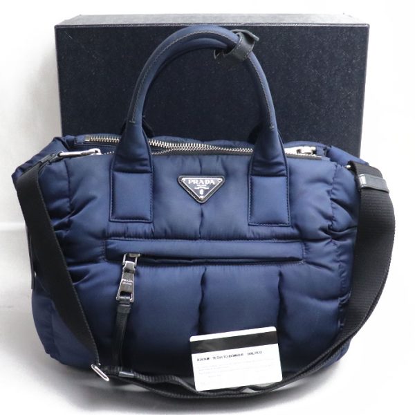 o23 1127 15 1137 Prada Bomber Handbag 2Way Shoulder Bag Navy