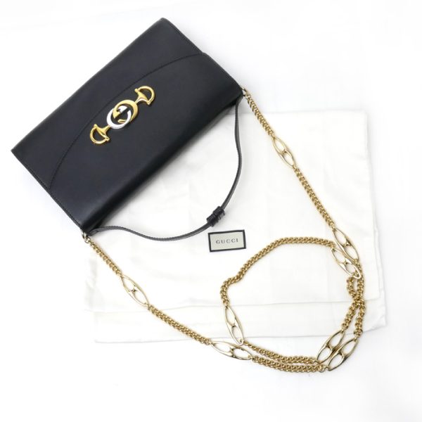 o23 1227 5 1235 Gucci Zumi Chain 2Way Shoulder Bag Black