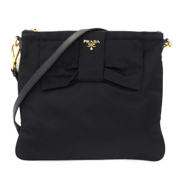 o24 0227 12 1 Prada Logo Ribbon Shoulder Bag Black